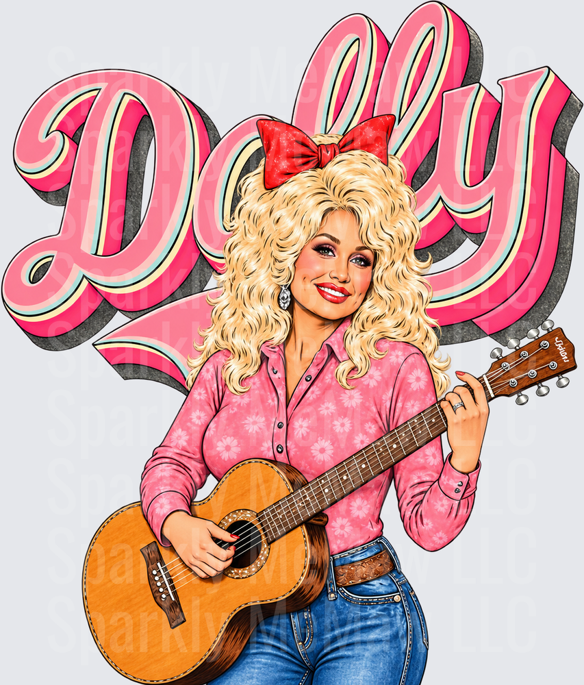 Dolly Parton Guitar Pink UV DTF Decal