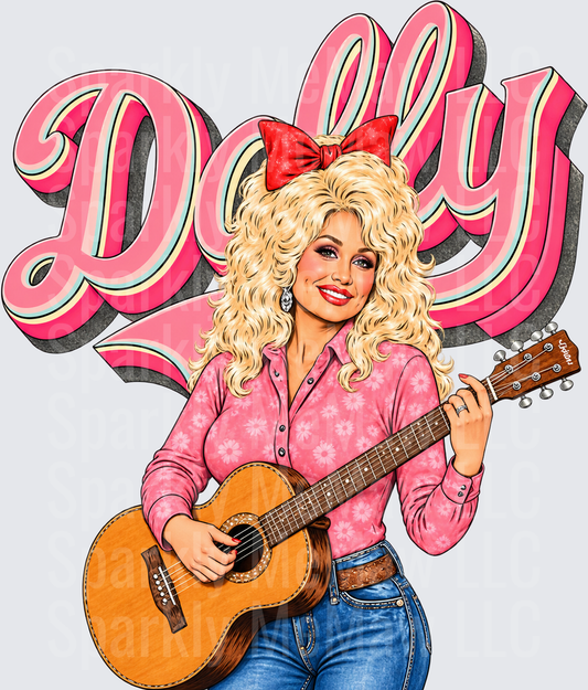 Dolly Parton Guitar Pink UV DTF Decal
