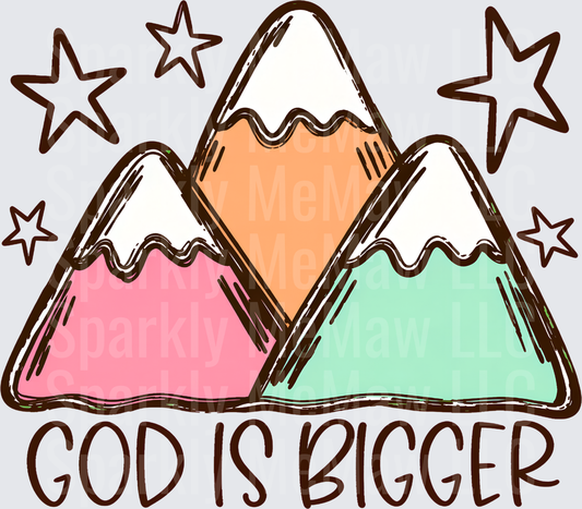 God Is Bigger Pastel Mountains Stars Christian Faith uv dtf decal