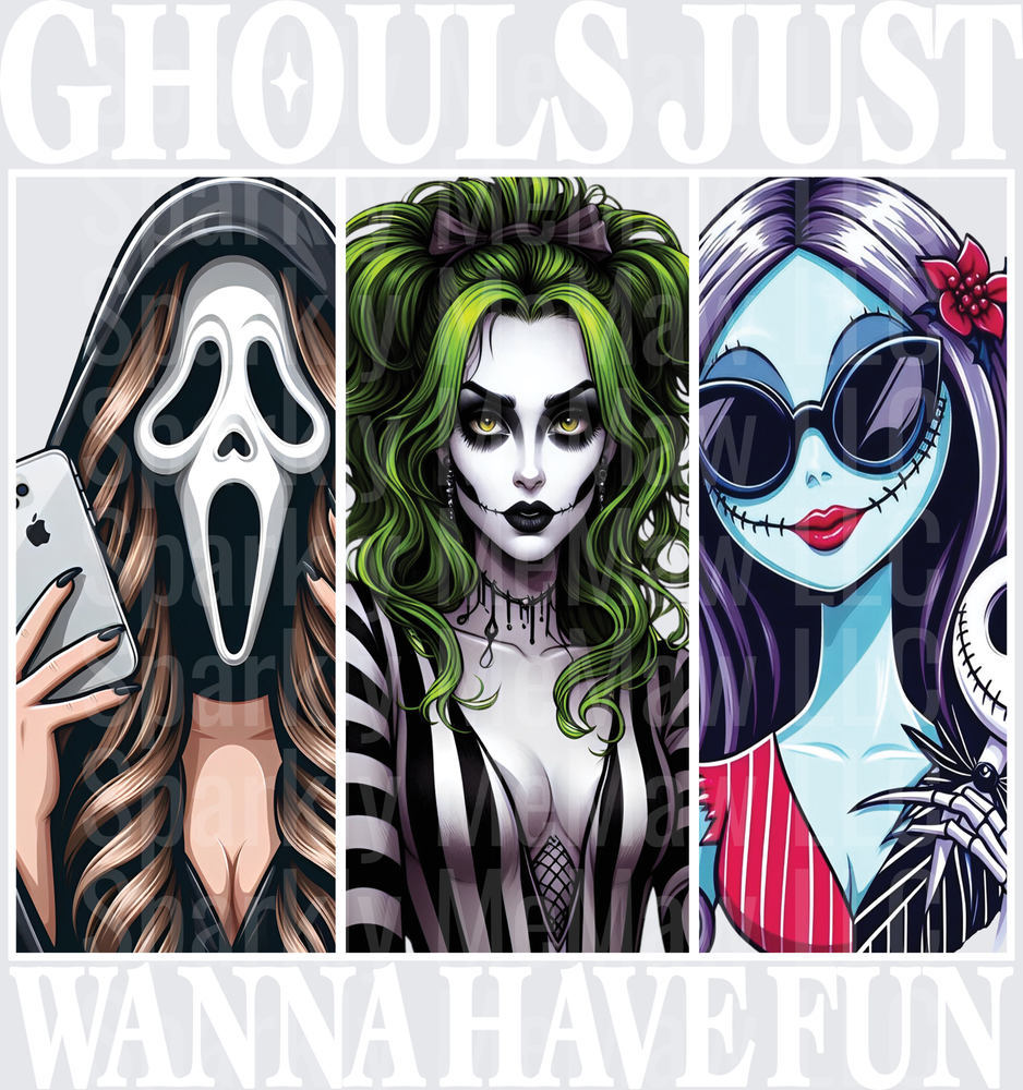 Horror Movie Icons Trio - Ghostface, Beetlejuice, and Day of the Dead Girl - UV DTF Decal