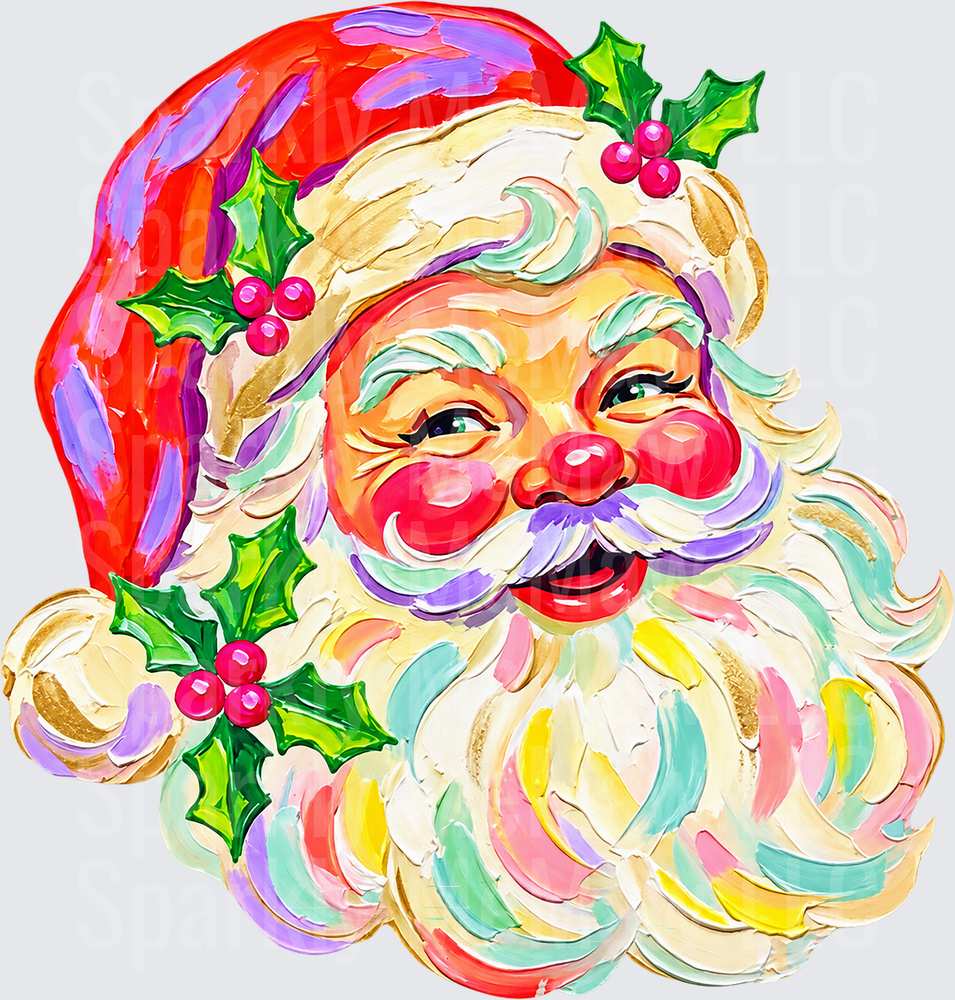 Colorful Winking Santa Holly UV DTF Decal