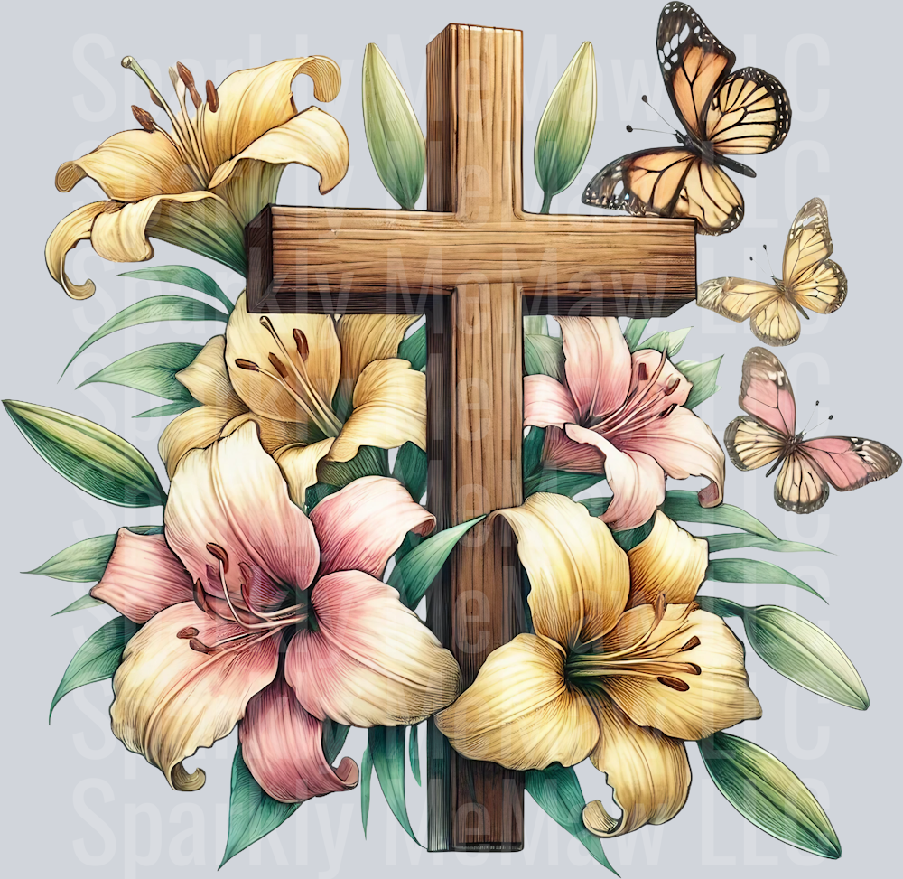 floral cross lilies 4 Clip Art UV DTF Decal