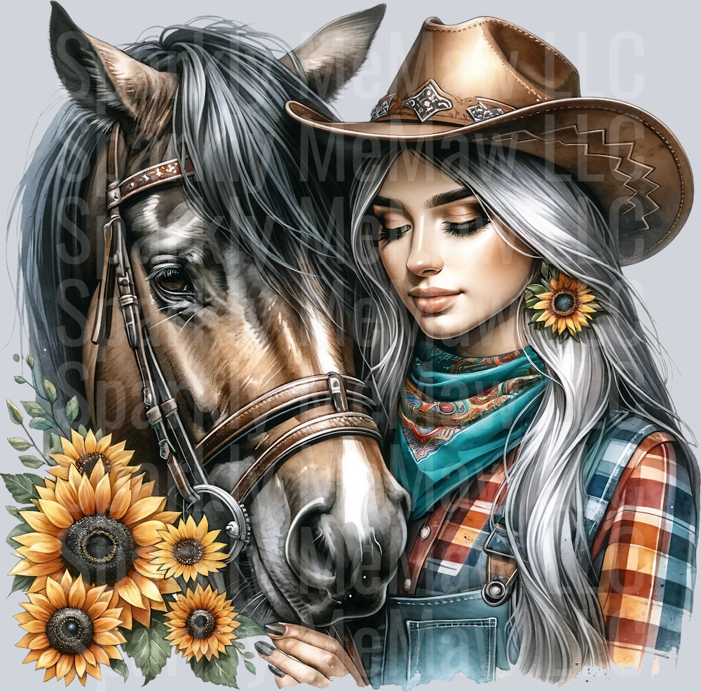cowgirl with horse 6 Clip Art UV DTF Decal
