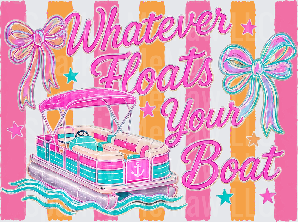 Whatever Floats Your Boat Pink Pontoon with Bows and Stars UV DTF Decal