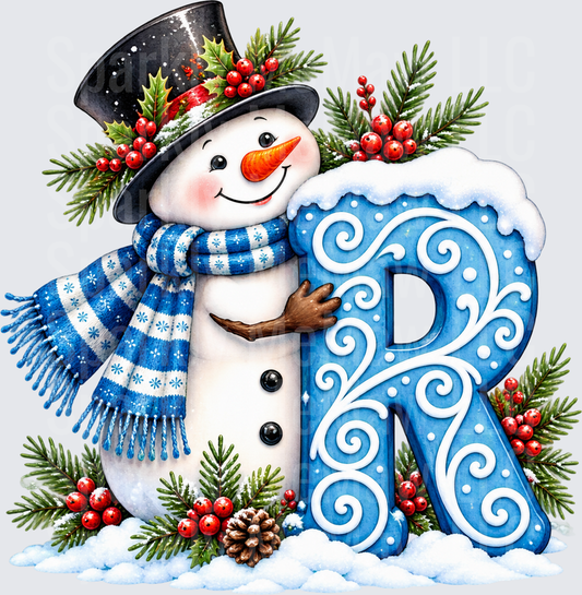 Snowman Letter R DTF Transfer for Fabrics