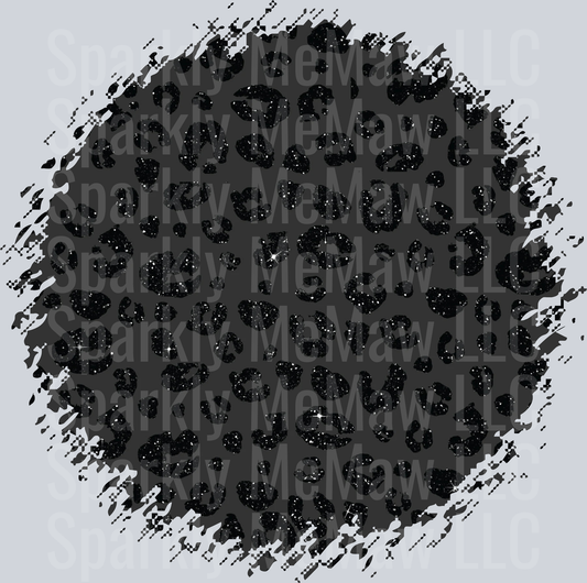 Distressed Black Glitter Leopard Print Circle UV DTF Decal