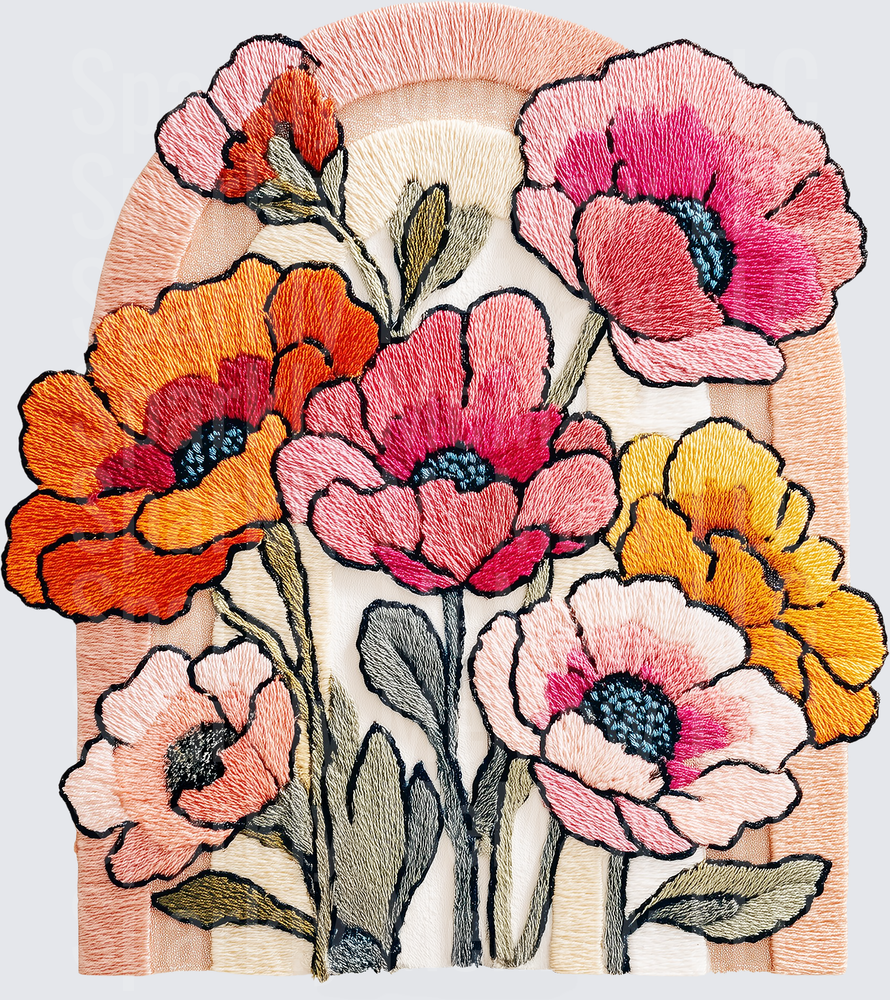Embroidered Style Colorful Wildflowers Bouquet UV DTF Decal