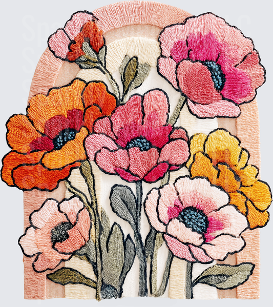 Embroidered Style Colorful Wildflowers Bouquet UV DTF Decal
