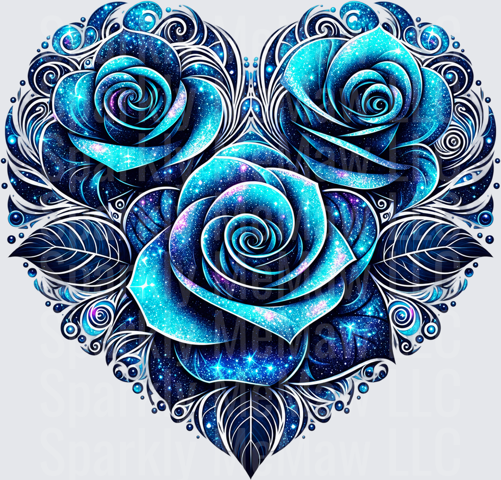 Galaxy Blue Rose Heart UV DTF Decal