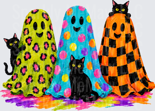 Three Patterned Ghosts Black Cats UV DTF Decal