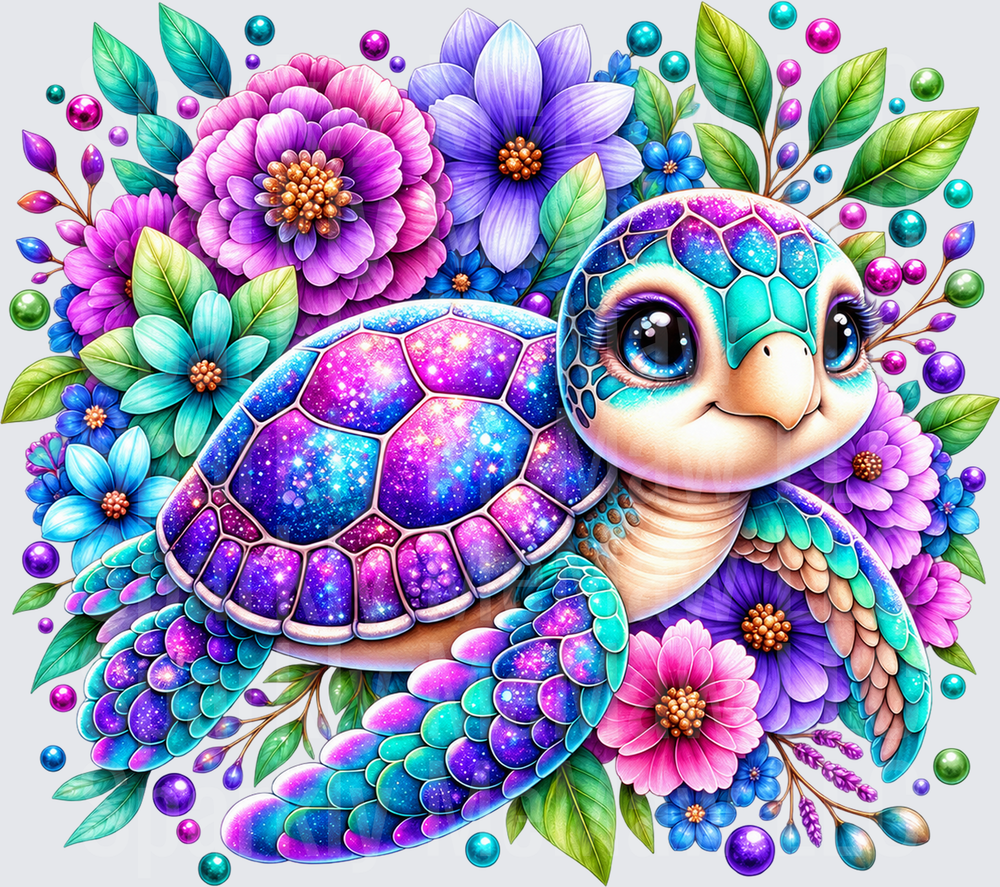 Glittery Floral Sea Turtle UV DTF DECAL (HARD SMOOTH SURFACE)
