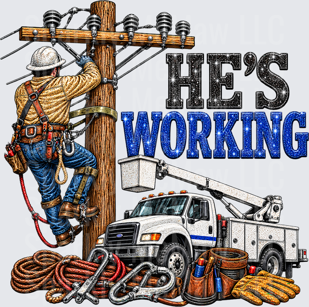 Lineman He's Working UV DTF Decal