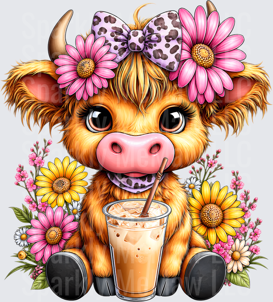 Cute Highland Cow Iced Coffee UV DTF Decal