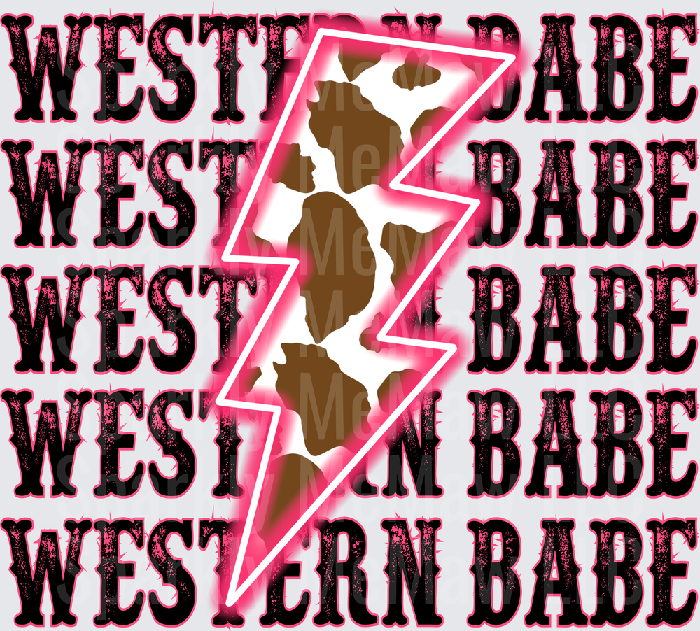 Western Babe Lightning Bolt Cow Print UV DTF Decal