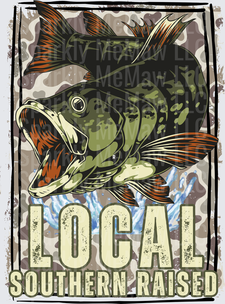 Local Southern Raised Bass Fish Camouflage Background DTF Transfer for Fabric