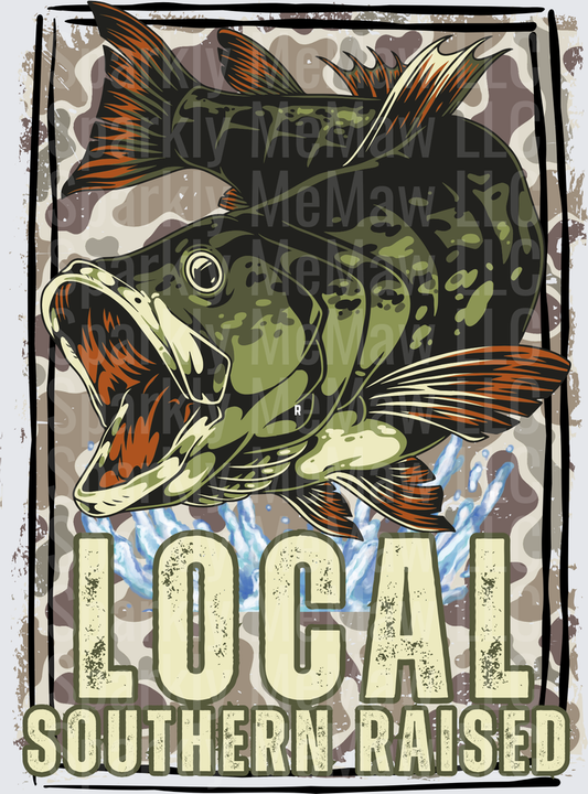 Local Southern Raised Bass Fish Camouflage Background DTF Transfer for Fabric