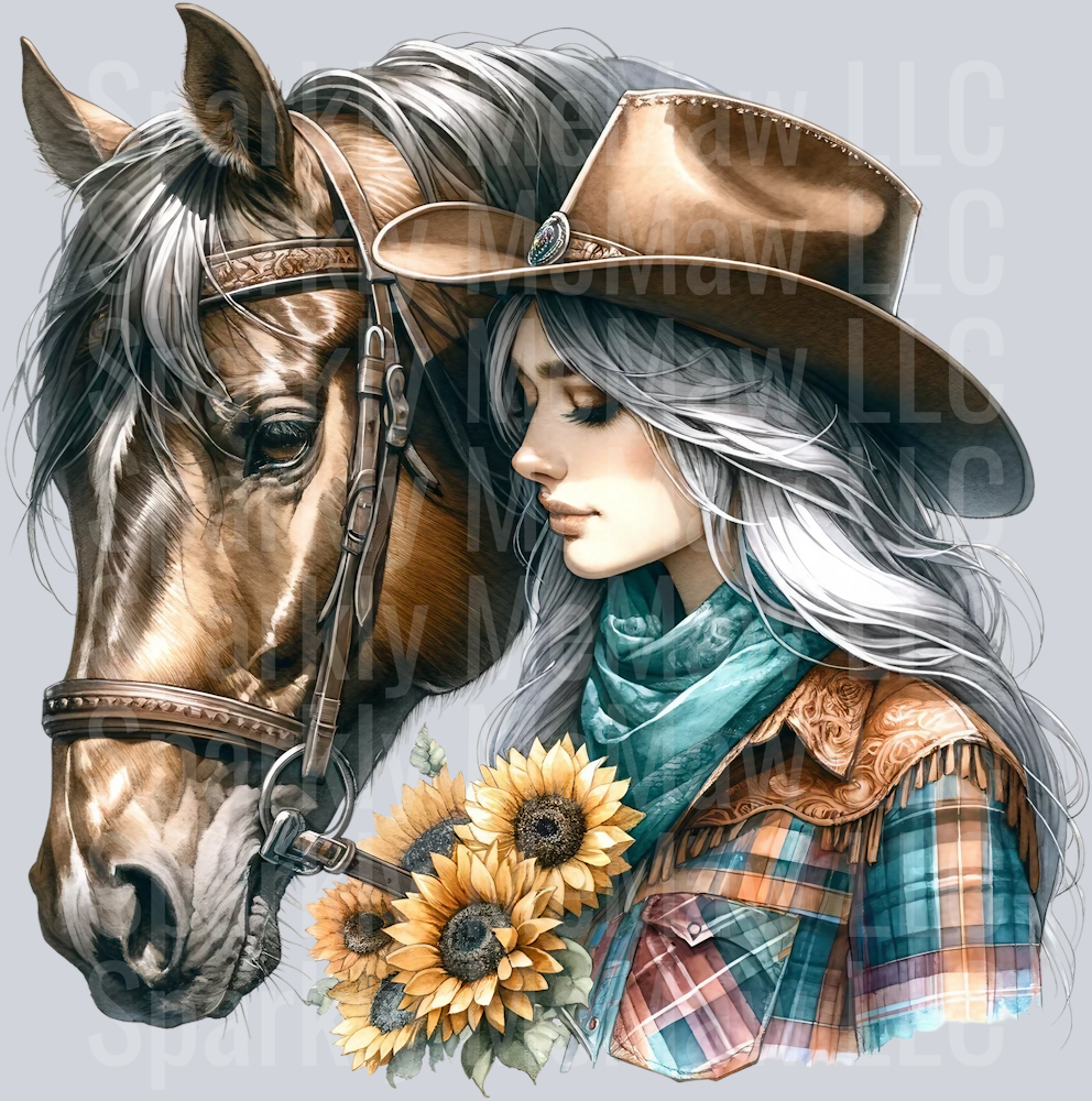 cowgirl with horse 7 Clip Art UV DTF Decal