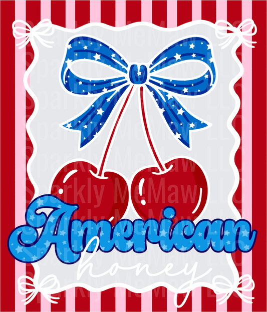 American Patriotic Cherries with Stars and Stripes Bow UV DTF Decal