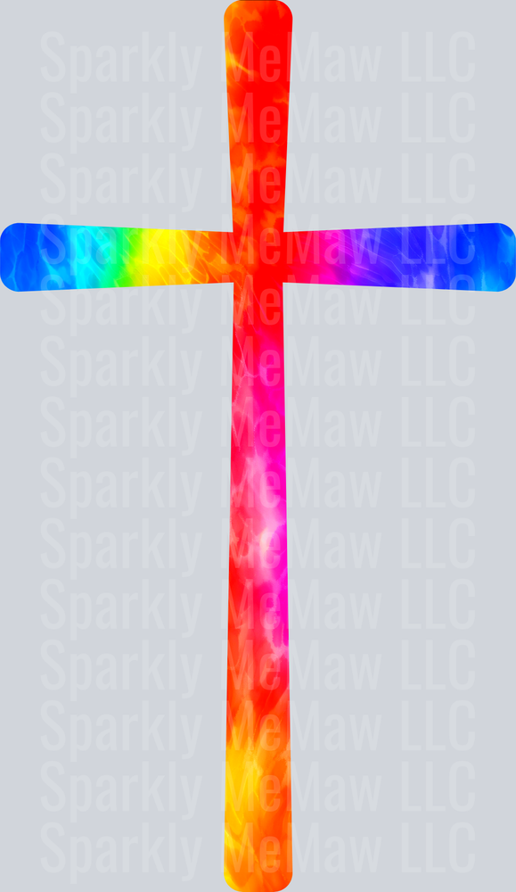 Rainbow Tie Dye Cross UV DTF Decal