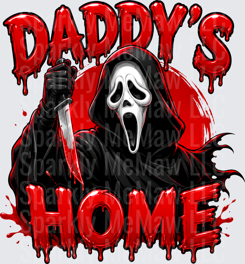 Daddy's Home Ghostface Scream Horror Killer Bloody Drip Red UV DTF Decal