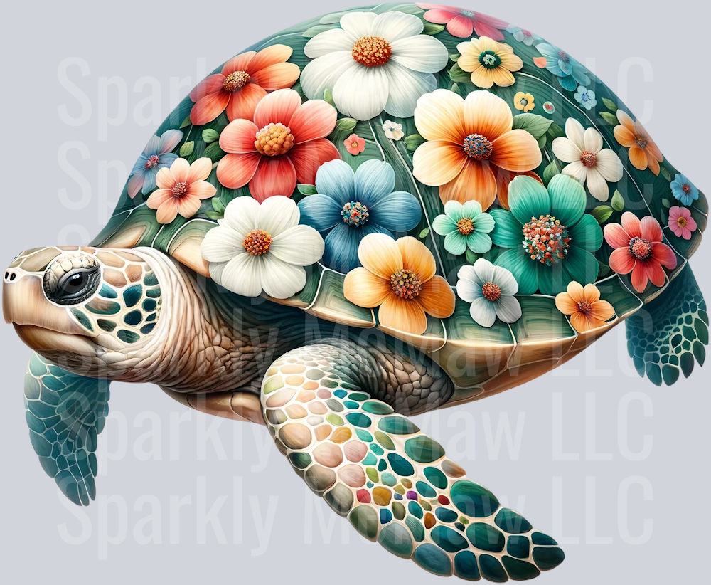 floral turtle 12 Clip Art UV DTF Decal