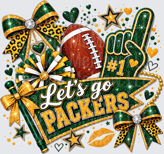 Let's Go Packers Glitter Fan this is a UV DTF Decal