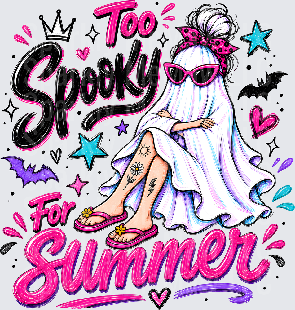 Too Spooky For Summer Ghost Girl with Sunglasses and Tattoos UV DTF Decal