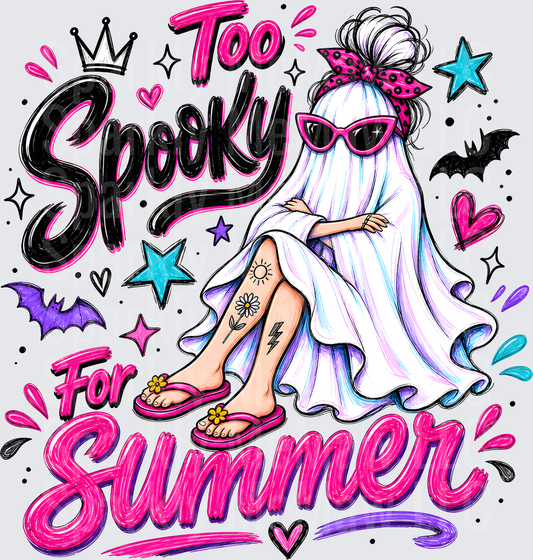 Too Spooky For Summer Ghost Girl with Sunglasses and Tattoos UV DTF Decal
