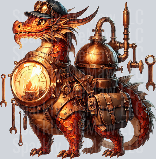 83 Steampunk Dragon UV DTF Clip Art Decal