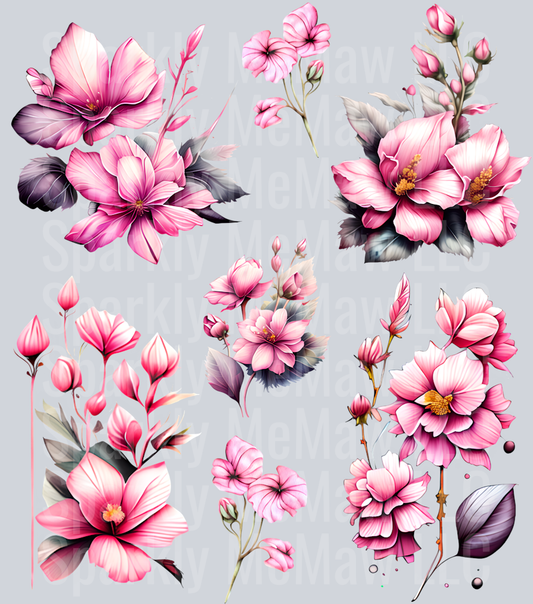 Pink Flower UV DTF Element Sheet