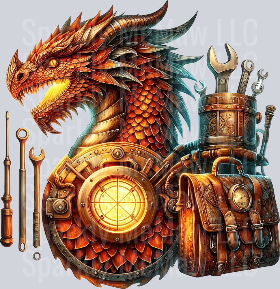 53 Steampunk Dragon UV DTF Clip Art Decal