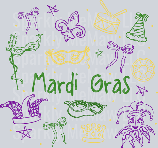 Mardi Gras Doodle UV DTF Element Sheet 10 inches
