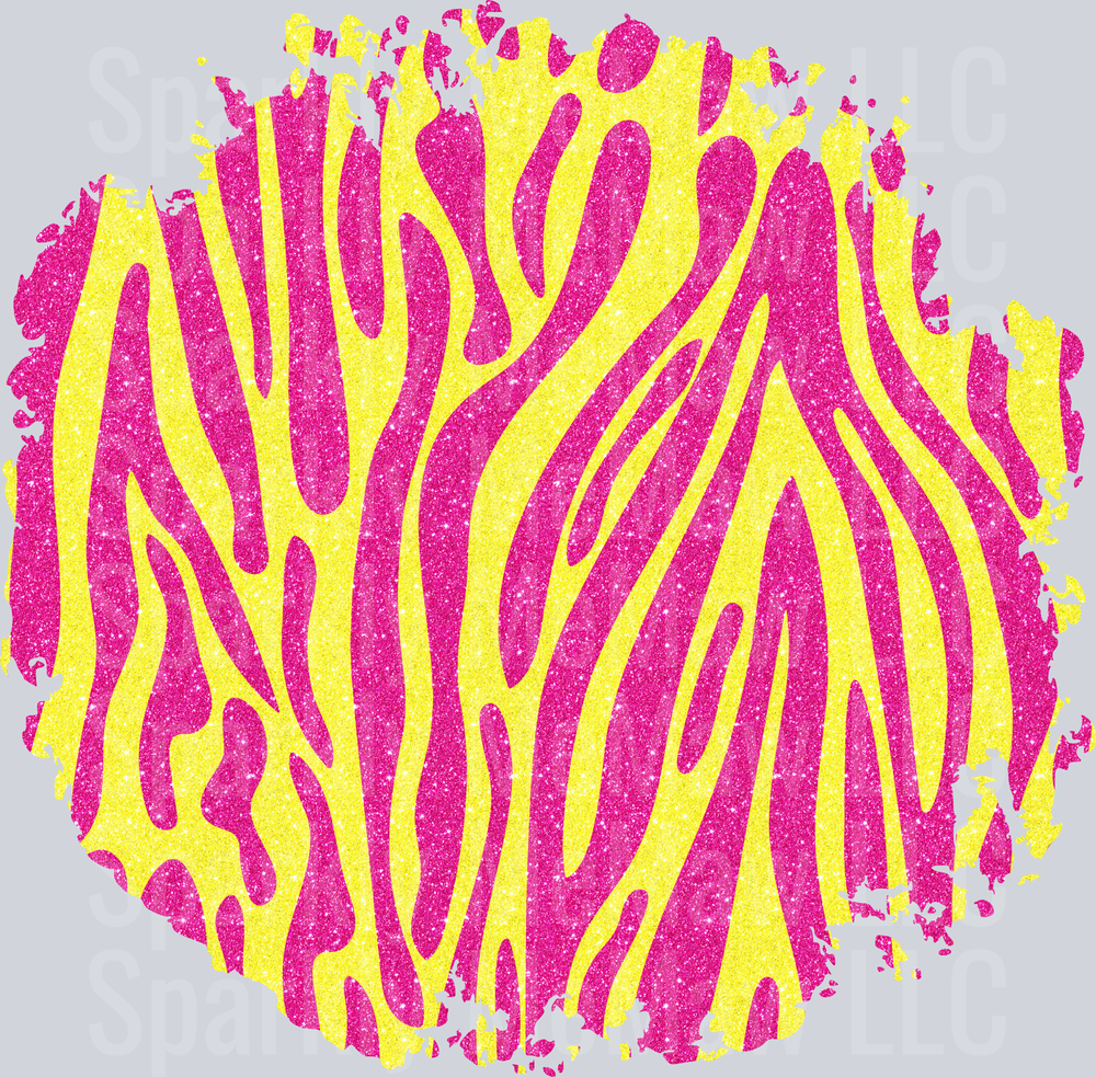 Bright Pink and Yellow Zebra Print Circle Glitter Design UV DTF Decal
