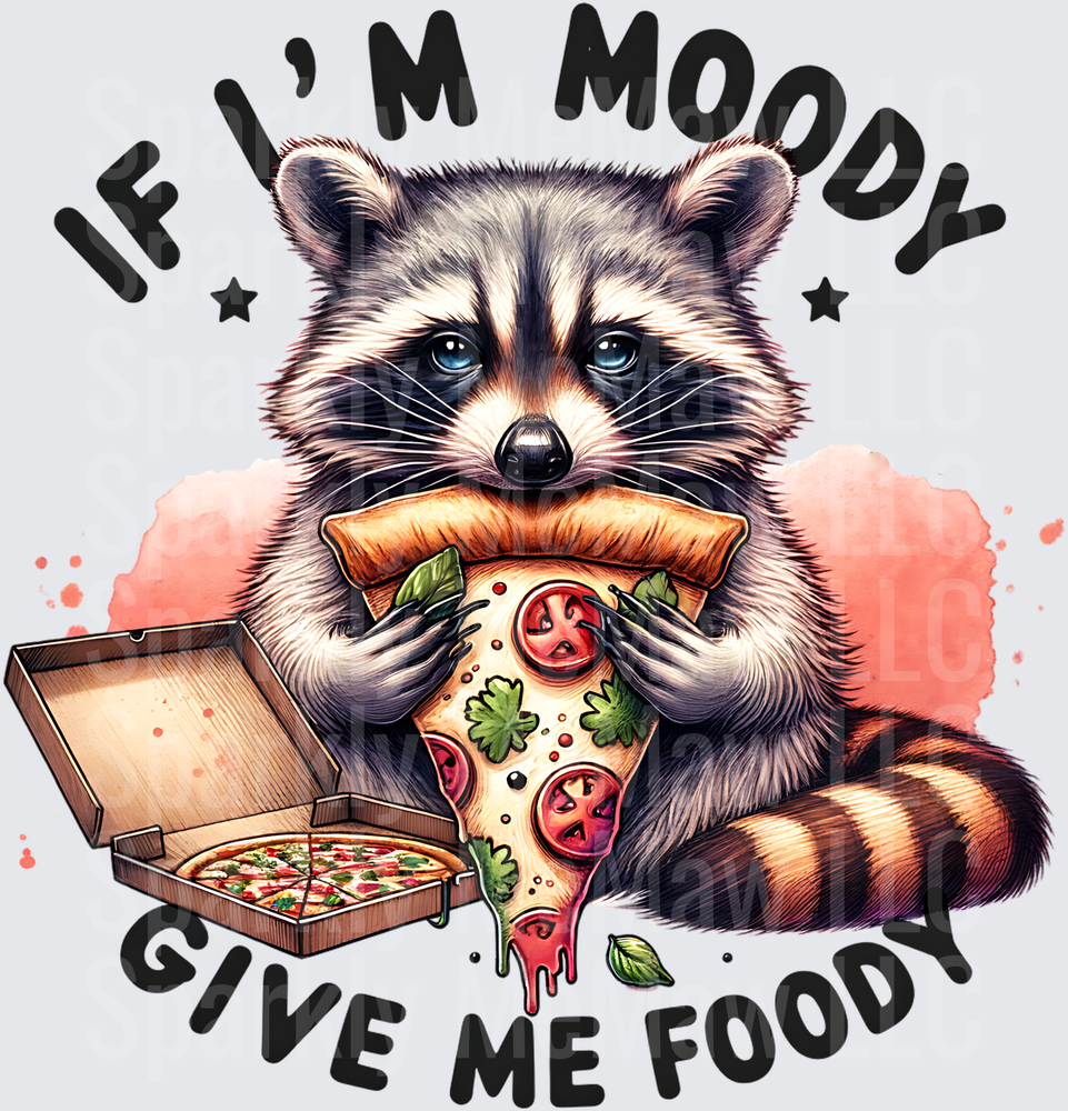 Moody Raccoon Eating Pizza If I'm Moody Give Me Food UV DTF Decal