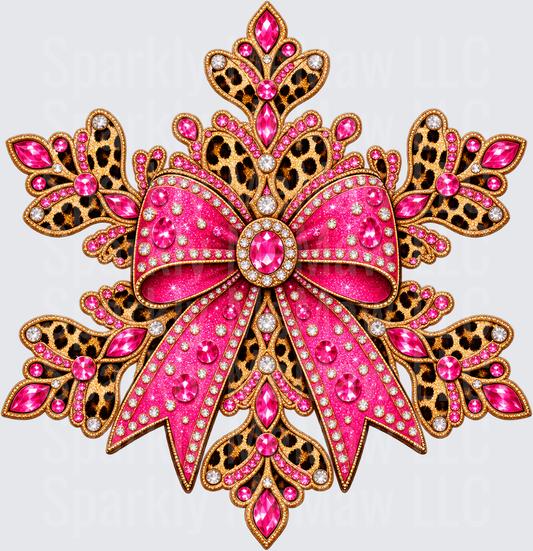 Rhinestone Leopard Pink Bow Medallion is a DTF Transfer for Fabrics