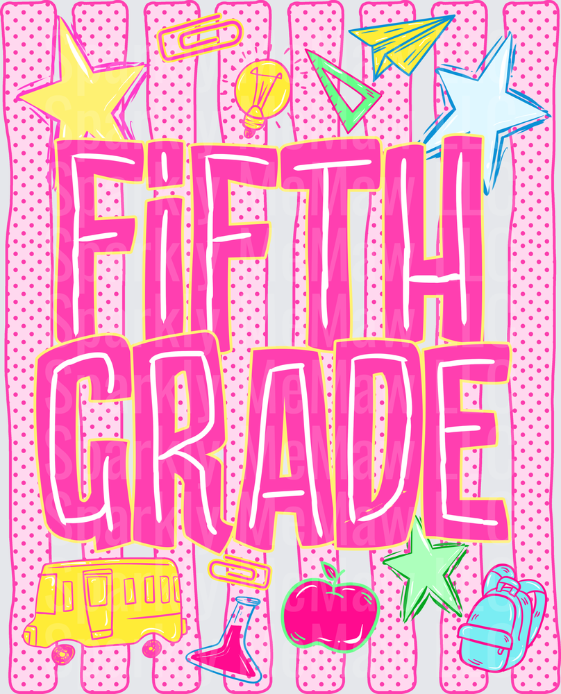 Fifth Grade Squad DTF Transfer for Fabric with School Bus Apple Backpack and Stars