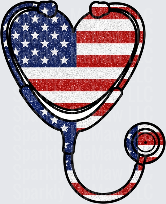 American Flag Stethoscope Heart Medical Patriotic Healthcare UV DTF Decal