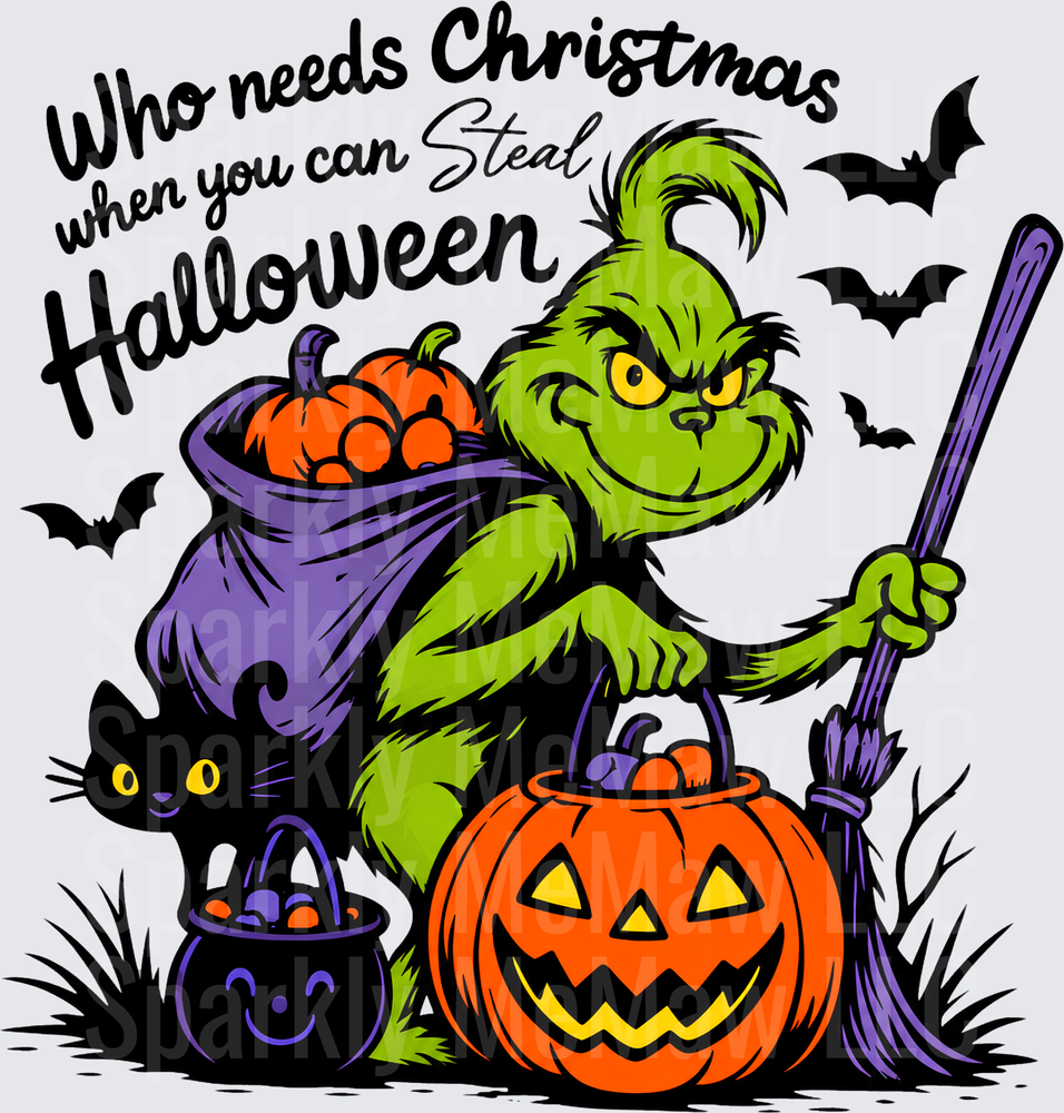 Grinch Stealing Halloween UV DTF Decal