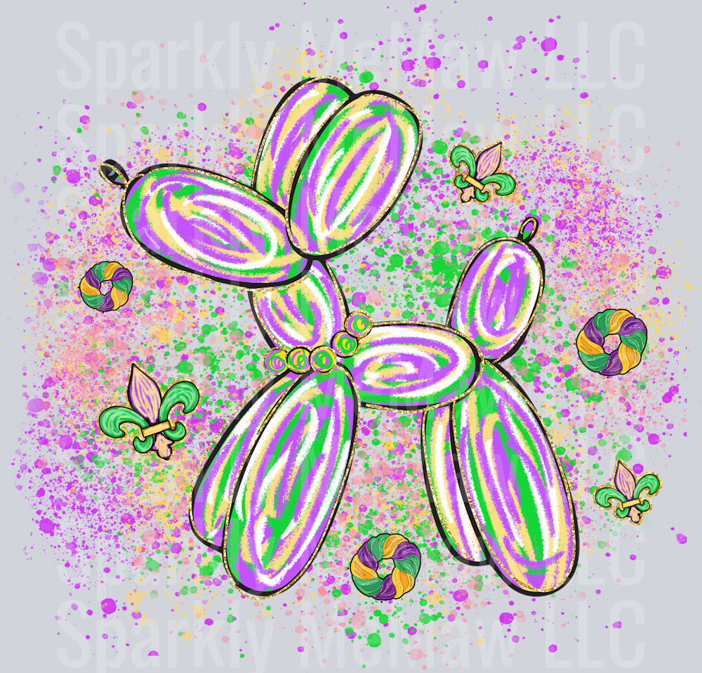 Mardi Gras Balloon Dog DTF Transfer (Fabrics)