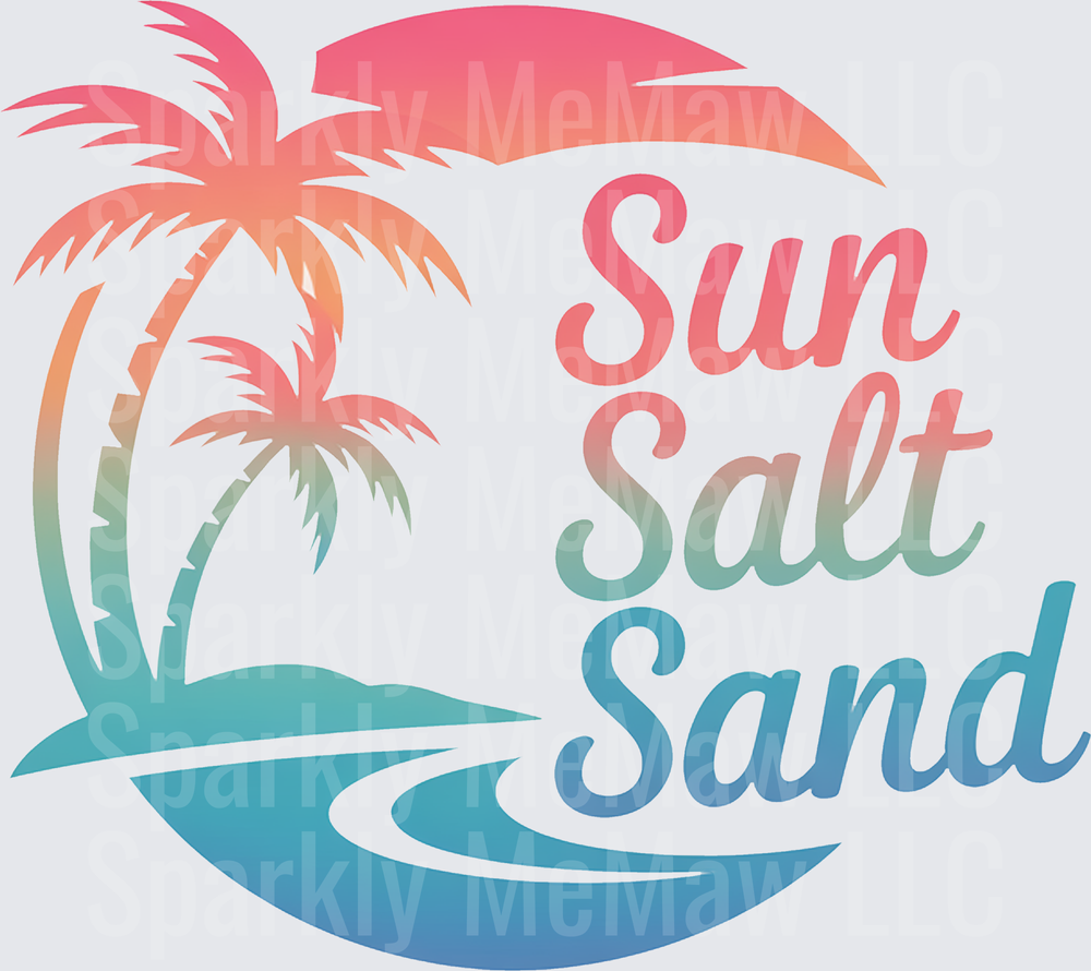 Sun Salt Sand Tropical Palm Tree Beach Gradient Circle UV DTF Decal
