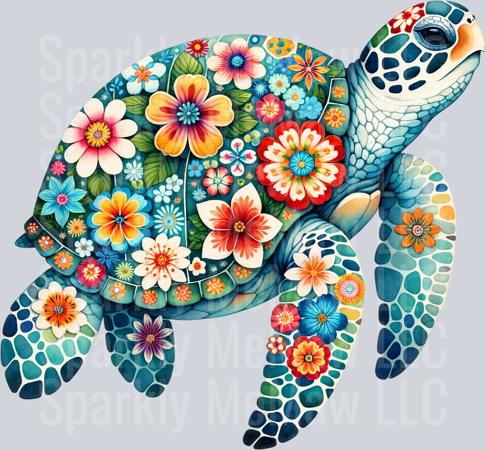 floral turtle 1 Clip Art UV DTF Decal