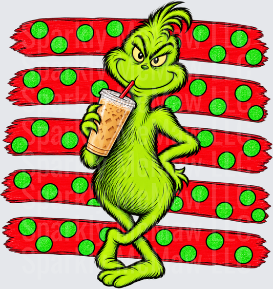 Grinch Iced Coffee Christmas DTF Transfer for Fabrics