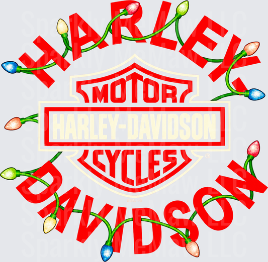 Harley Davidson Christmas Lights DTF Transfer for Fabrics