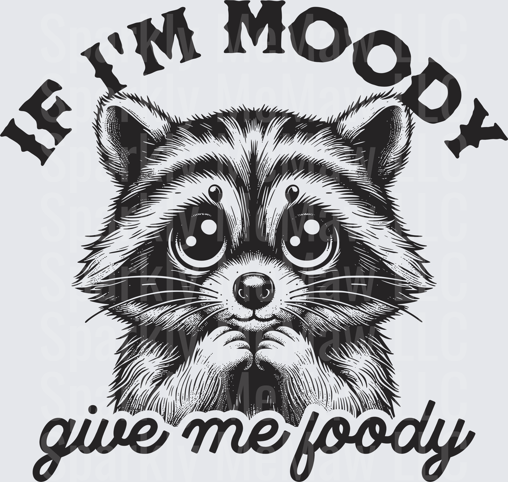 Cute Raccoon Face If I'm Moody Give Me Foody UV DTF Decal