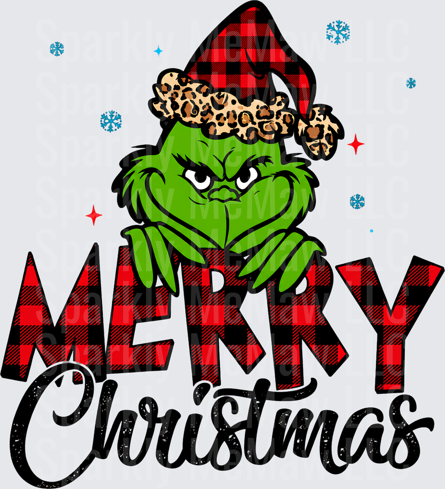 Grinch Merry Christmas Buffalo Plaid UV DTF Decal
