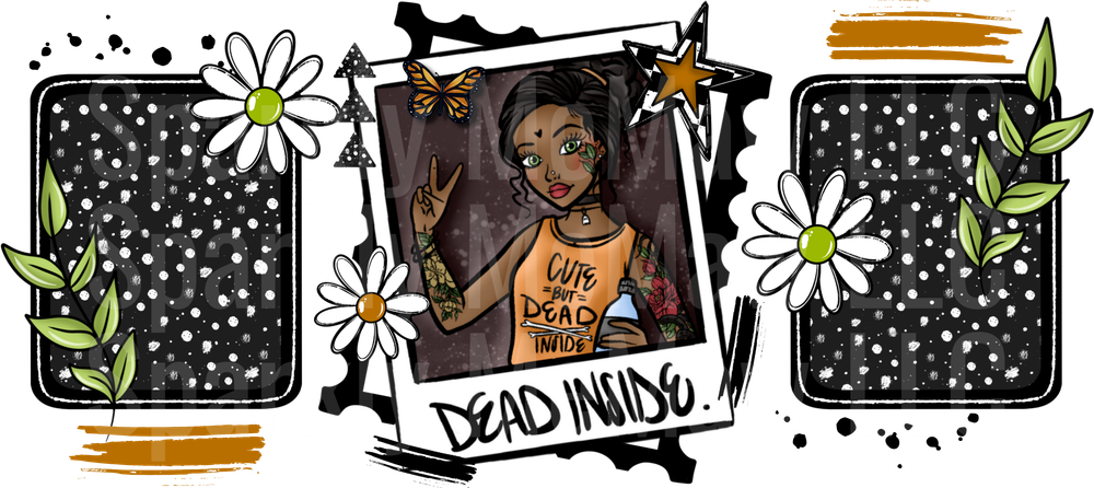 Dead Inside Goth Girl Polaroid Photo with Daisy Mason Jar Frames 16 oz UV DTF Wrap