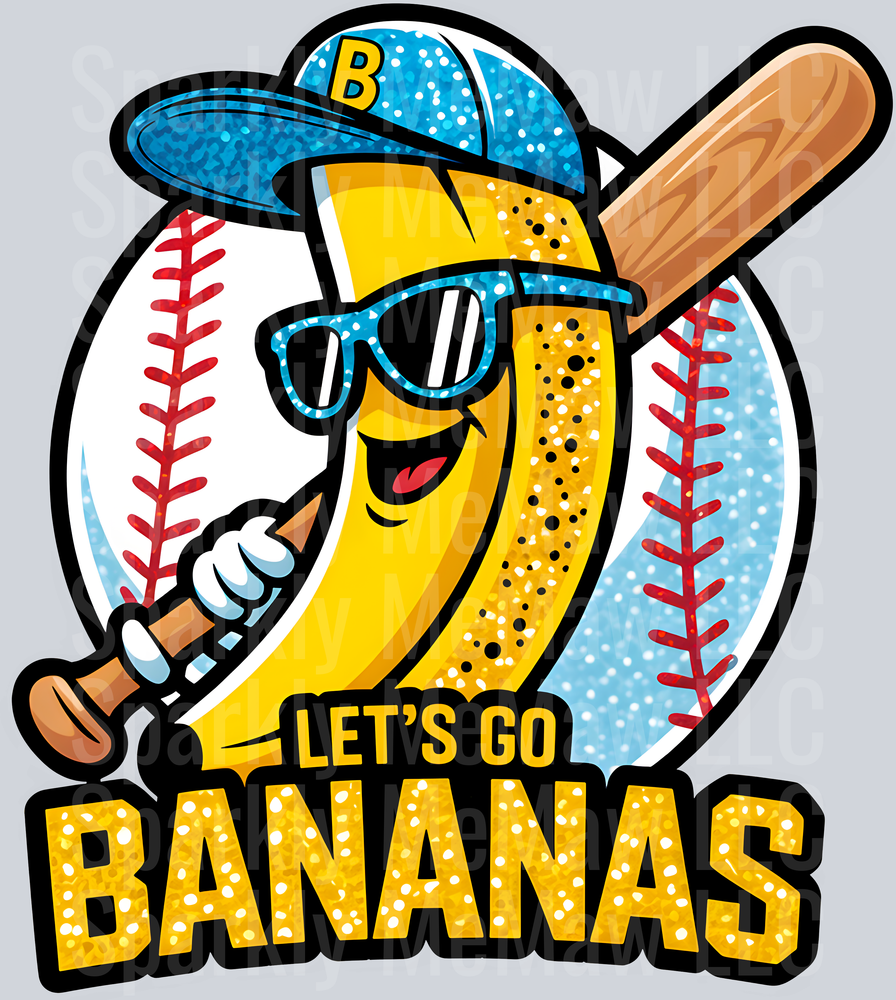 Let's Go Bananas Baseball Mascot with Sunglasses and Bat UV DTF Decal