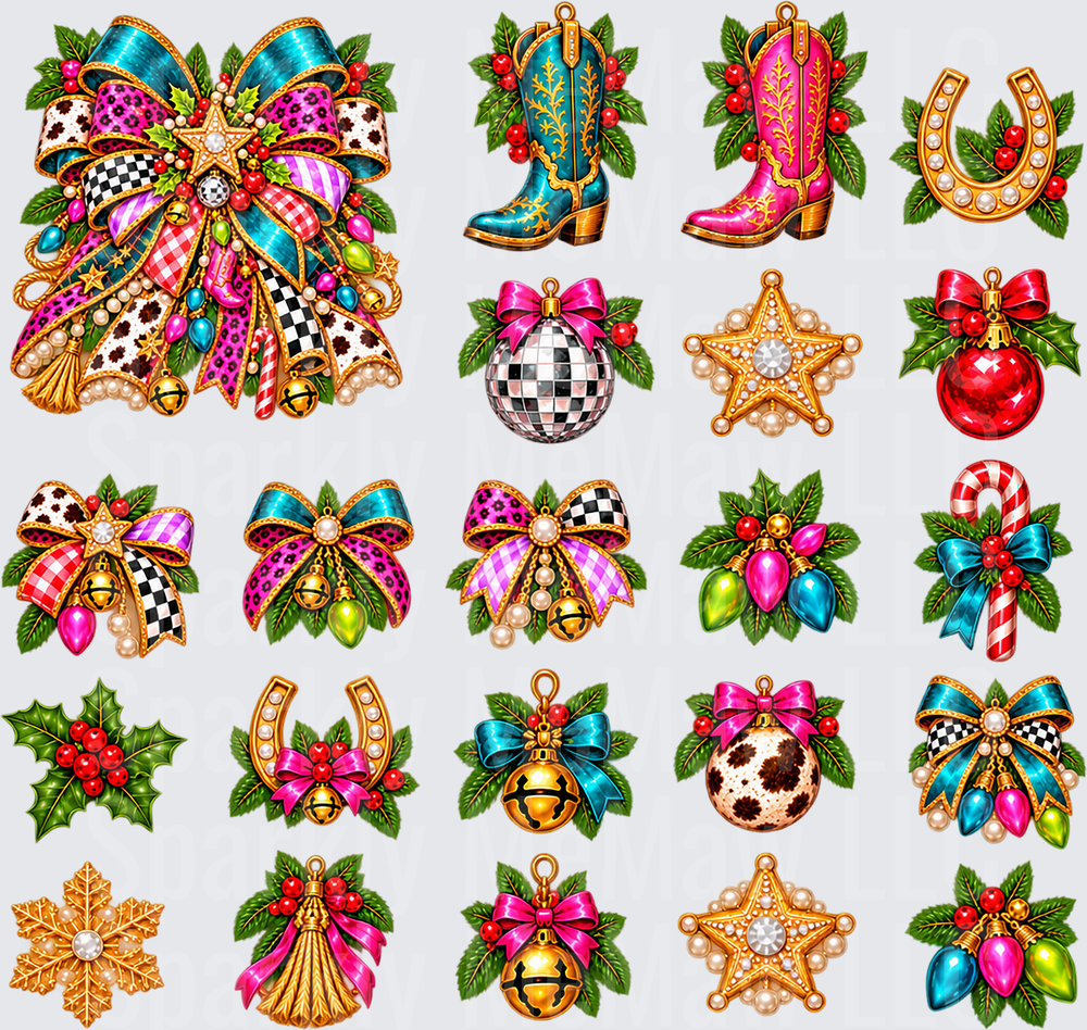 Western Christmas Cowgirl Holiday Icons this is a 10x10 Cut and stick uv Sheet
