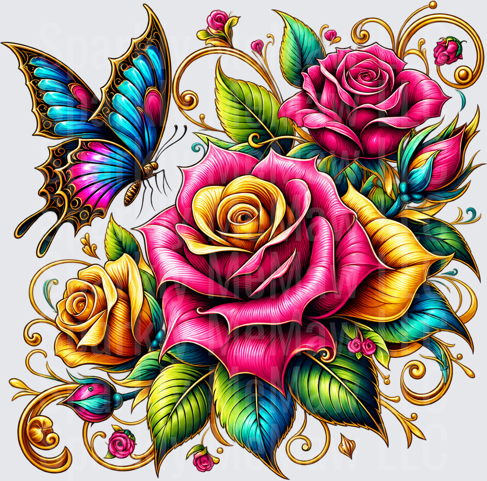 Roses and Butterfly UV DTF Decal