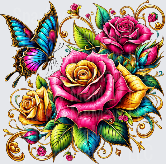 Roses and Butterfly UV DTF Decal